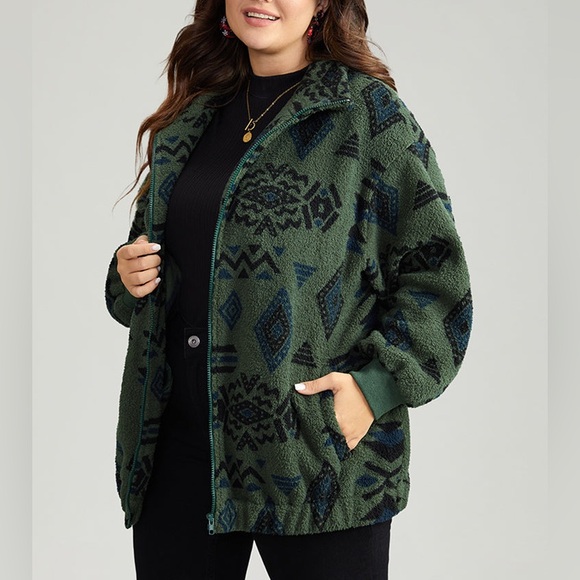 BloomChic Geometric Pocket Gathered Zipper Jacket Size 22-24 Womens - Picture 5 of 13